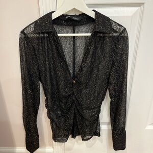 Zara Black Sheer Top with Gold Details
